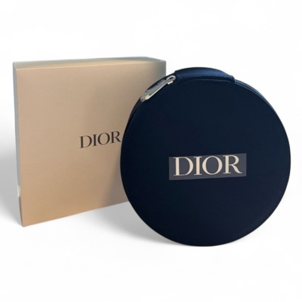 Dior Black Round Pouch Vanity Bag W Mirror Vanity Makeup Box Case New In Box